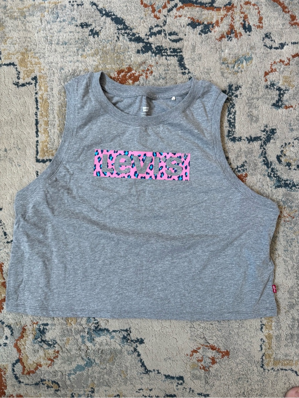 Levi's Grey Crop Tank with Pink Leopard Logo